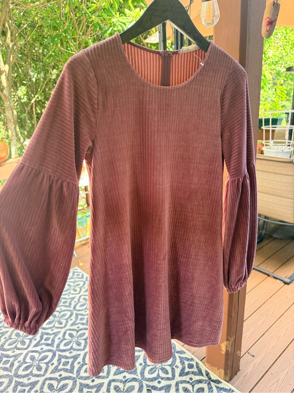 Altar'd State Dusty Mauve Corduroy Balloon-Sleeve Tunic